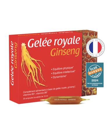 Laboratoire NaturAvignon Royal Jelly Ginseng Ampoules | Vitality Immunity Intellectual Vivacity | Royal Jelly 1000mg Ginseng 1800mg Vitamins B3 B6 | Made in France | 20 Ampoules (10 Days)