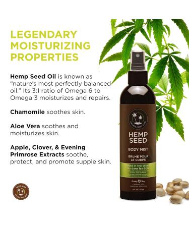 Hemp Seed Body Mist - 8 fl oz - Moisturizes Invigorates & Protects Skin - With Hemp Seed Oil Chamomile & Aloe Vera - Vegan Cruelty Free Naked In The Woods - Buy Online on GoSupps.com