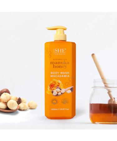Om She Aromatherapy Manuka Honey Body Wash with Macadamia 33.81fl oz - Nourishing and Soothing Organic Aloe Vera Australian Manuka Honey Gentle Low Foam formula. Australian Made. - Buy Online on GoSupps.com