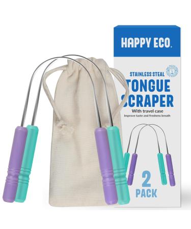 Tongue Scraper for Adults (2 Pack incl travel cases)- Reduce Bad Breath - Stainless Steel Tongue Cleaner Metal Tongue Scraper Tounge Scraper - Fresher Breath in Seconds