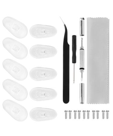 Glasses Nose Pad Replacement Kit, YSSAIL Eyeglass Repair Kit with 5 Pairs of Nose Pads, Screws, Precision Screwdrivers, Tweezer and Cleaning Cloth for Eyeglass and Sunglasses A-transparent