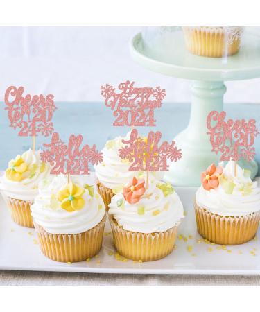 Keaziu 24 Pcs Happy New Year Cupcake Toppers Cheers to 2024 Picks Hello 2024 Cupcake Toppers for Congratulations 2024 Happy New Year Eve Holiday Theme Holiday Party Decoration Hello Pink - Buy Online on GoSupps.com