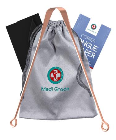 Copper Tongue Scraper Kit with Bag and Cloth - Bad Breath Solution for Oral Hygiene by Medi Grade - Tongue Cleaner - Natural Breath Freshener and Confidence Booster - Tongue Scrapers for Adults