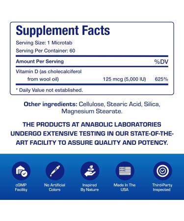 High Strength Vitamin D3 5000 IU - Clinical Formula Vitamin D Supplement for Men and Women for Bone Teeth Muscle Mood and Immune Support - High Absorption Vegetarian Microtabs (60 Day Supply) - Buy Online on GoSupps.com