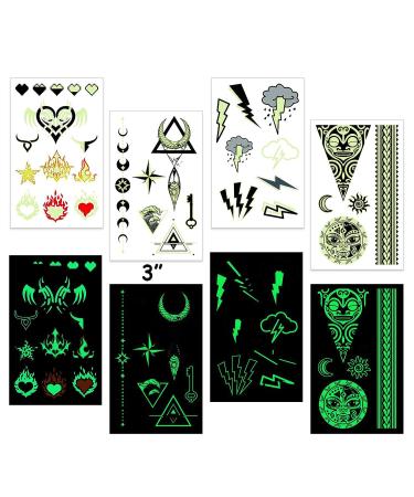 Glow in Dark Temporary Tattoos - Moon Sun Wolf Lion Designs (14 Sheets) - Buy Online on GoSupps.com