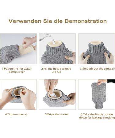 Premium 2L Hot Water Bottle with 2 Knitted Cases - Leak-Proof Washable Warm-Up Bag for Pain Relief (White & Gray) - Buy Online on GoSupps.com