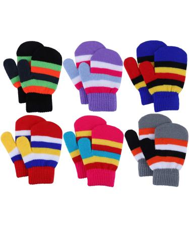 Jupsk Toddler Mittens Kids Winter Warm Knitted Gloves Magic Stretch Colorful Striped Baby Mittens for Boys and Girls 1 2 3 4 Years Old 6 Pairs