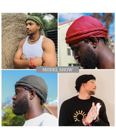 JALANCY 4 PCS Men's Turban Set - Vintage Twist Head Wraps in Modal and Satin Lined Scarf - Black, Wine Red, Army Green, Dark Gray - Medium - Buy Online on GoSupps.com