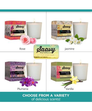 Coconut Oil Scented Candle | Organic Wax | All-Natural Long-Lasting Jasmine Scent | 37-Hour Clean Burn by Saavy Naturals - Buy Online on GoSupps.com