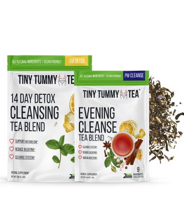 Tiny Tummy Tea 2-Step 14 Day Cleanse Detox with Tea Infuser - 1 Daytime Dandelion Tea 1 Evening Senna Tea 1 Optional Tea Infuser Vegan Reduce Bloating All Natural (No Infuser)