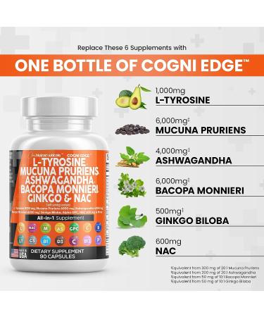 Focus Supplement with L-Tyrosine, Mucuna Pruriens, Bacopa Monnieri, Ashwagandha, N-Acetyl Cysteine, 5-HTP, Ginkgo Biloba & More - 1000mg/6000mg/500mg/4000mg/600mg - USA Made - Buy Online on GoSupps.com