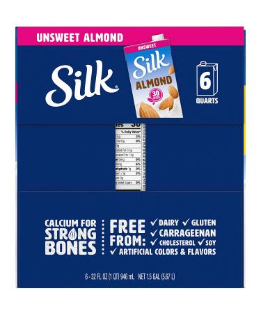 Silk Shelf-Stable Almond Milk - Unsweetened, Dairy-Free, Vegan, Non-GMO - 1 Quart (Pack of 6) - Buy Online on GoSupps.com