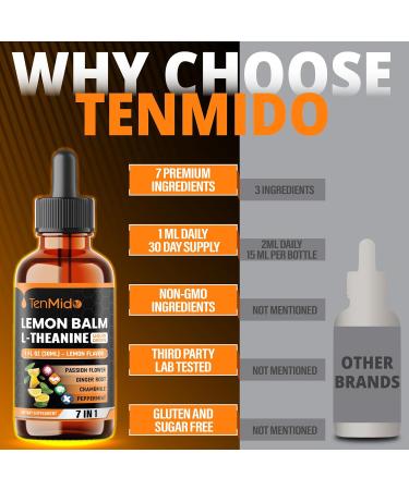 Tenmido 7in1 Lemon Balm Tincture - Herbal Extract Liquid Supplements with GABA L-Theanine Ginger Passion Flower Chamomile and Peppermint - 30ml 1 Fl OZ - Buy Online on GoSupps.com