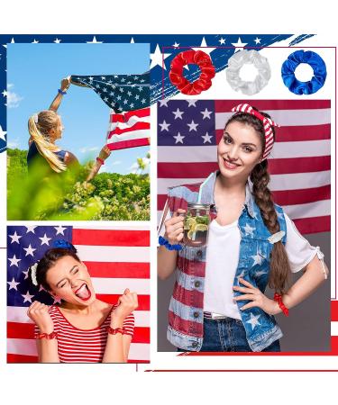 24 Pcs Red White Blue Patriotic Hair Scrunchies | Slip Hair Ties for Independence Day | Women's Hair Accessories - Buy Online on GoSupps.com