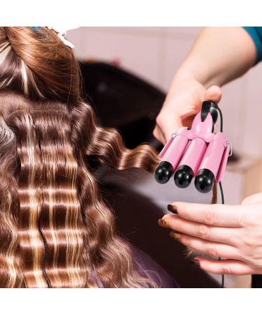 3 Barrel Curling Iron Wand Hair Waver with Hair Clips and Glove - Pink - Buy Online on GoSupps.com