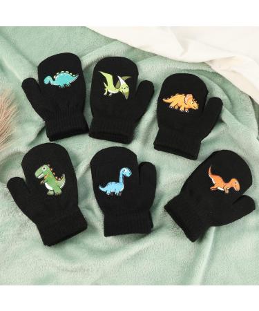 KINBOM 6 Pairs Toddler Mittens - Winter Dinosaur Patterns Gloves for Little Boys & Girls (Black) - Buy Online on GoSupps.com