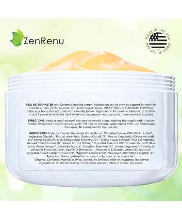Zenrenu Hemp Joint & Muscle Relief Cream - Turmeric Arnica MSM & 7 Essential Oils | Non-Greasy Soothing Formula for Pain Relief - 2 oz - Buy Online on GoSupps.com