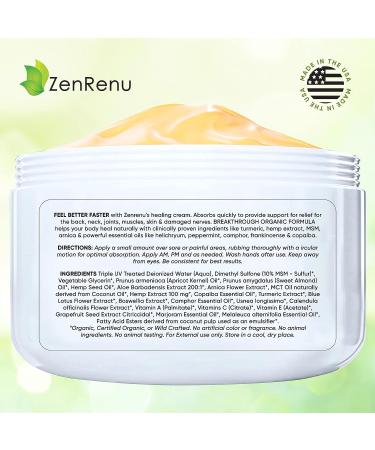 Zenrenu Organic Hemp Cream with MSM, Turmeric, Arnica - Premium Hemp Oil, Made in USA - Buy Online on GoSupps.com