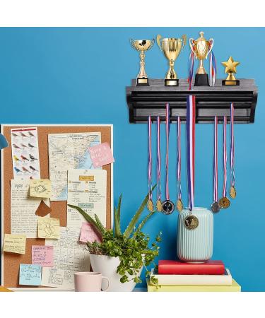 Pllieay Wooden Medal Hanger Display with Shelf - Black Race Medal Trophy Holder - Buy Online on GoSupps.com