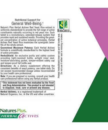 NaturesPlus Red Yeast Rice 600mg Extended Release Vegan Tablets - Cholesterol Support Supplement - Vegetarian & Gluten-Free - 60 Servings - Buy Online on GoSupps.com