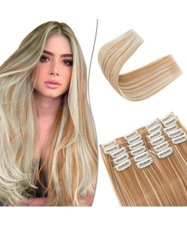 SEGO 12 PCS clip in extensions such as real hair hair extensions hair parts with 22 clips 55 cm cheap for full head 180g honey blonde & bleaching blonde 55 cm honey blonde & bleaching blonde