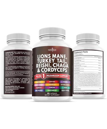NEW AGE Lions Mane Mushroom Supplement with Turkey Tail Reishi Cordyceps Chaga with Marshmallow Root - 120 Count 120 Capsules (Pack of 2) - Buy Online on GoSupps.com