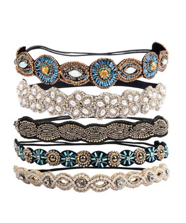 Amcami 5 Pieces Beaded Headband Pearls Headband Rhinestone Headbands for Women  Crystal Sparkly Beaded Head Bands Hairbands Hippie Headbands for Women  Elastic Headbands Hair Accessories for Women Girls  - Buy Online on GoSupps.com
