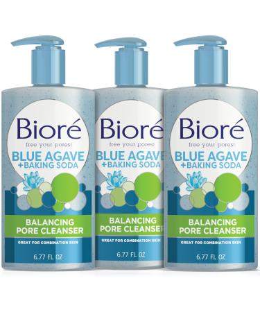 Bior Daily Blue Agave + Baking Soda Face Wash Balancing Pore Facial Cleanser for Combination Skin to Penetrate Pores & Gently Exfoliate Skin 6.77 Ounce (Pack of 3) White