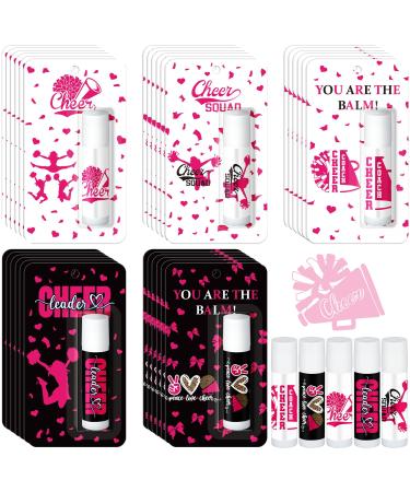 Loopeer 30 Pcs Pink Velantine Cheers Lip Balm Cheer Teams Gifts Bulk Cheerleaders Party Stuff Cheerleading Camp Gifts Bulk for Cheerleaders Velantine Party Favors Stocking Stuffers