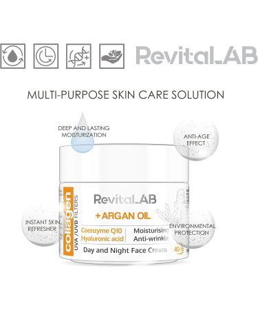 RevitaLAB - Moisturizing and anti-aging collagen day and night cream enriched with hyaluronic acid coenzyme Q10 argan oil and UVA/UVB filter for people aged 40 to 55 50 ml - Buy Online on GoSupps.com