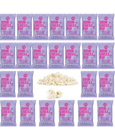 Bools Angie's BOOMCHICKAPOP Popcorn Sweet and Salty Kettle Corn 24 Count -1oz Bags Packaged The Perfect Snack Package Perfect for Stocking The Pantry Lunches Parties or Taking On The Go! White