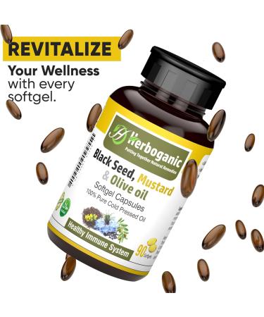 HERBOGANIC Black Seed Mustard and Olive Softgels Capsules - 90 - Count - Blended with Other Herbal Products-Supports Overall Health welness and Immunity. Black-Seed-Mustard- Olive - Buy Online on GoSupps.com
