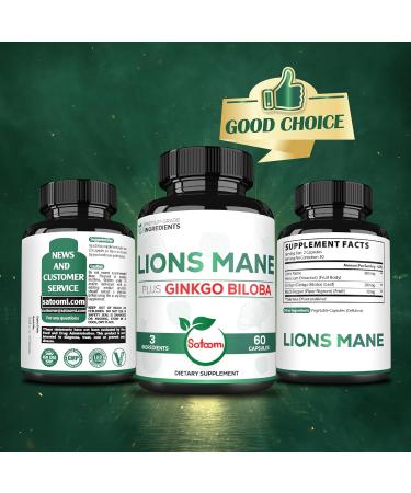 Satoomi Lions Mane with Ginkgo Biloba Supplement - 60 Capsules - Extra Strength for Restful Mind, Brain Health, Immune System & Focus - Gluten-Free, Non-GMO - Buy Online on GoSupps.com