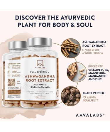 Ashwagandha KSM-66 1000mg Capsules with 5% Withanolides - 120 Count | Enhanced with Vitamin B6, B1, Zinc, Magnesium & Manganese - Buy Online on GoSupps.com