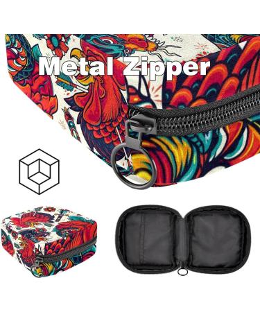 Colorful Rooster Tiger Rose Napkin Storage Bag | Portable Zippered Pouch for Women & Teen Girls - Buy Online on GoSupps.com