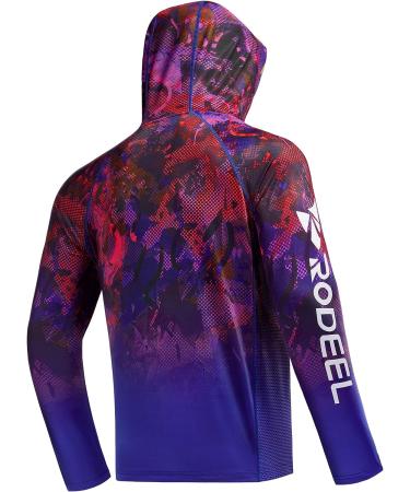 Rodeel UPF 50+ Men's Long Sleeve Performance Fishing Hiking Shirt with UV Neck Gaiter Hoodie - Blue Large - Buy Online on GoSupps.com