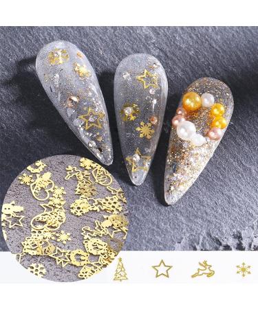 YOXIER 3D Nail Art Decoration Gold Metal Nail Studs Snowflakes Snowmen Elk Bell Nail Flakes Nail Slice Manicure Nail Art Decoration Set - Buy Online on GoSupps.com
