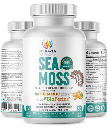 Organic Irish Sea Moss Pills - Wildcrafted Dr Sebi Inspired Seamoss Blend with Turmeric Burdock Root & Bladderwrack Enhanced with Black Pepper - 60 Capsules 60 Count (Pack of 1)