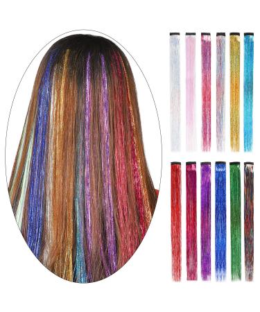 Shiny Clip-In Hair Tinsel Kit - 12 Pcs Colored Glitter Highlights for Women & Kids - Buy Online on GoSupps.com