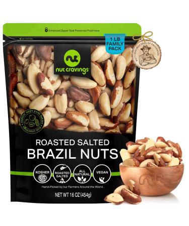 Brazil Nuts Roasted & Salted - No Shell, Whole (16oz - 1 LB) Packed Fresh in Resealable Bag - Healthy Snack, Protein Food, All Natural, Keto Friendly, Vegan, Kosher