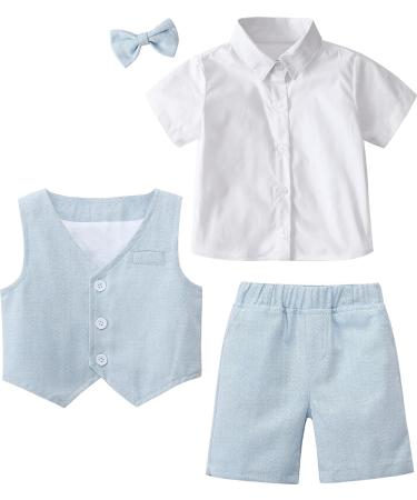 Mint Green Baby Boy 3pcs Gentleman Suit Herringbone Wedding Christening Outfit | Light Blue | 12-18 Months - Buy Online on GoSupps.com
