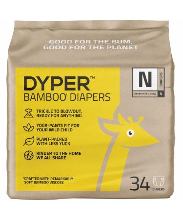 DYPER Bamboo Baby Diapers Size Newborn | Natural Honest Ingredients | Cloth Alternative | Day & Overnight | Plant-Based + Eco-Friendly | Hypoallergenic for Sensitive Infant Skin | Unscented - 34 Count 1 Count (Pack of 34)