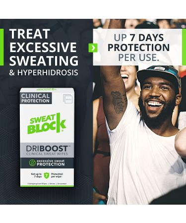 SweatBlock DRIBOOST Antiperspirant Wipes - Stop Hyperhidrosis & Excessive Sweating - 7 Days Protection - 5 ct - Unisex - Buy Online on GoSupps.com