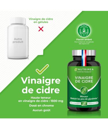 Apple Cider Vinegar - 1500 mg - With Chromium - Helps with Weight Loss Control Blood Sugar Levels - Alternative to Morosil - Neutral Flavor - 120 Vegan Capsules - Nutrimea - Made in France - Buy Online on GoSupps.com