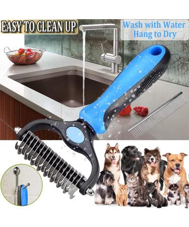 Dematting Comb Pet Grooming Tool Set Dedicated Pet Grooming Rake and Brushes Double Sided Deshedding Supplies Gently Safe Removes Knots Tangled Hair Undercoat Mats for Small Medium Large Long and Thick Haired Dog Cat Rabbit Horse with Steel Comb(Navy blue - Buy Online on GoSupps.com