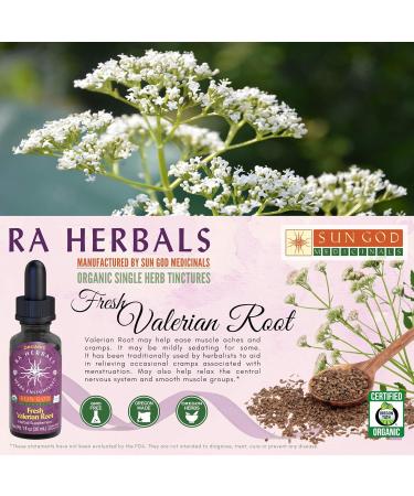 Sun God Medicinals Ra Herbals Certified Organic Valerian Root Liquid Extract for Relaxation - 1 Ounce - Buy Online on GoSupps.com