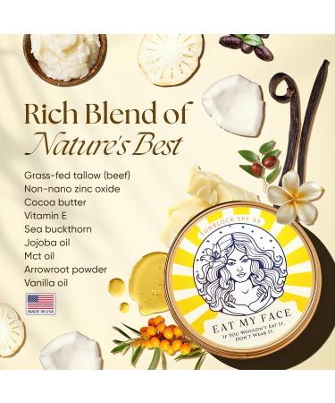 Tallow Sunscreen SPF 30 - Natural Sunblock with Non-Nano Zinc Oxide | Beef Tallow Sun Balm for Face - Made in USA 4fl oz - Buy Online on GoSupps.com