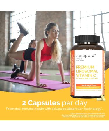 Zanapure Premium Liposomal Vitamin C Capsules - 1400mg | High Absorption & Bioavailability | 180 Capsules | Made in USA - Buy Online on GoSupps.com