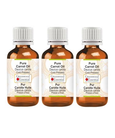 Greenwood essential natural carrot oil (Daucus Carota) Natural therapeutic quality cold -pressed (Pack of Three) 100ml X 3 (10 oz)