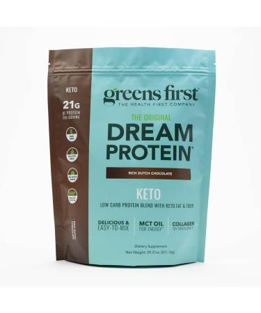 Greens First Dream Protein Powder Keto - 21g Protein Per Serving - Low Carb - with MCT Oil & Collagen - Non-GMO Gluten-Free Caffeine-Free (Rich Dutch Chocolate 29.31 oz) Rich Dutch Chocolate 29.31 Ounce